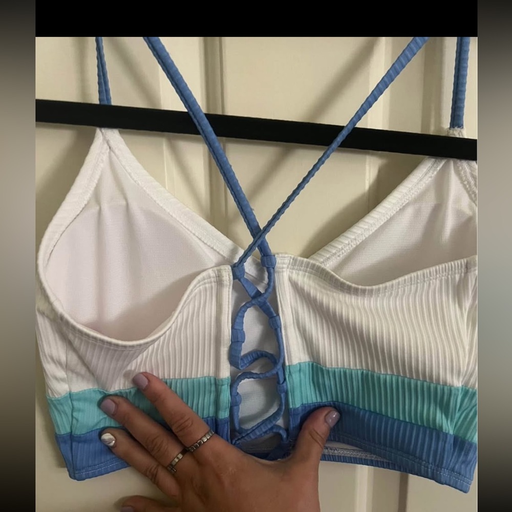 Women’s Large White and Blue Strappy Bikini Top - Picture 2 of 4